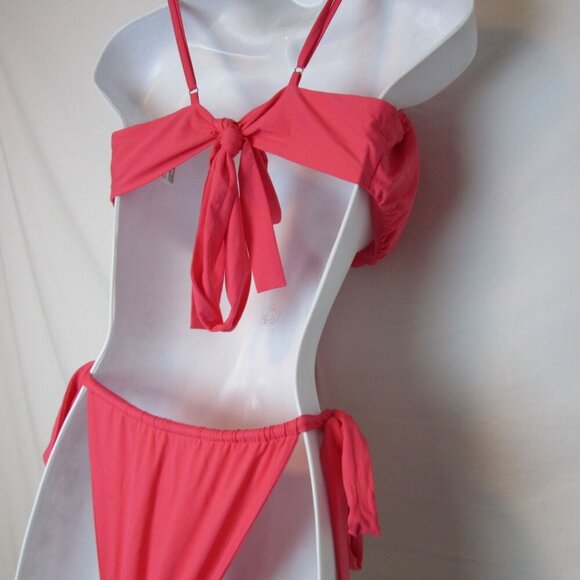 NEW Kittenish Coral Pink Bikini Swim Set Large Padded Tie Cheeky Adjustable - Picture 4 of 6